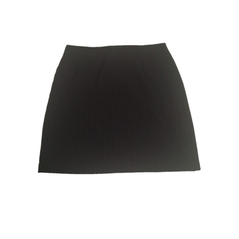 Vintage black pinstripe mini skirt 13/14 flat front back zip dressy